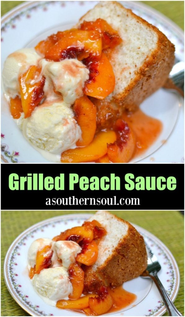 Grilled Peach Sauce made with fresh peaches, brown sugar, honey and cinnamon is perfect with ice cream or cake.