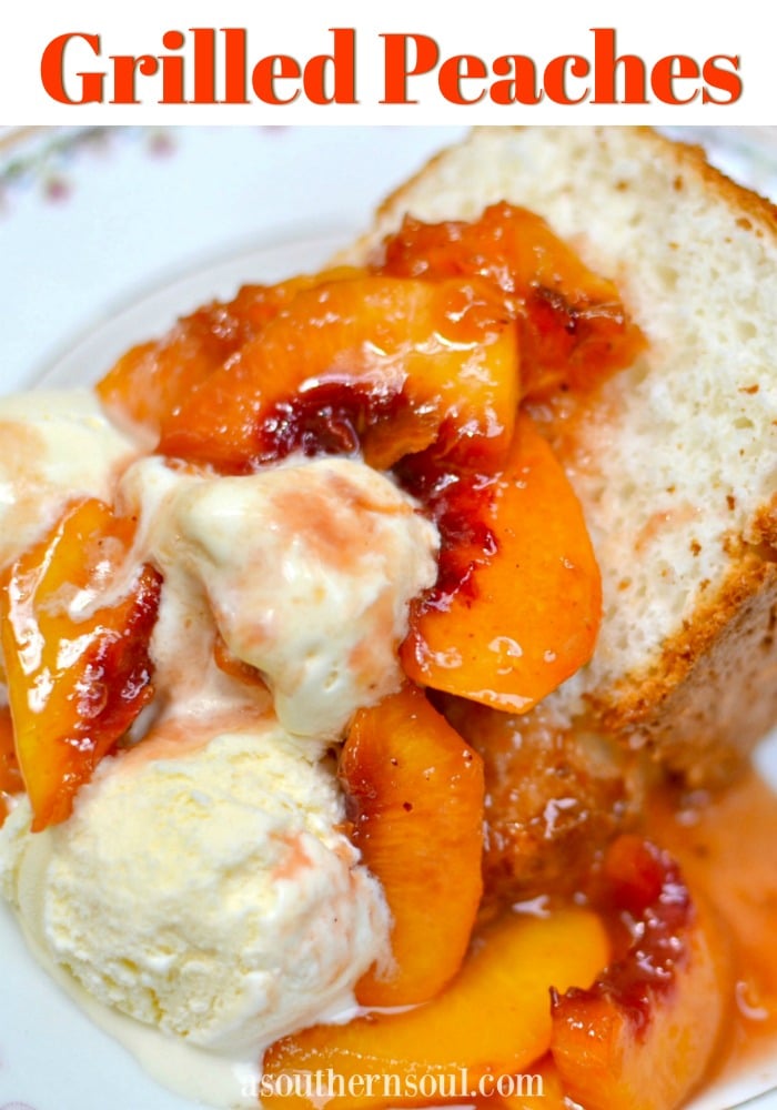 Grilled Peach Sauce made with fresh peaches, brown sugar, honey and cinnamon is perfect with ice cream or cake.