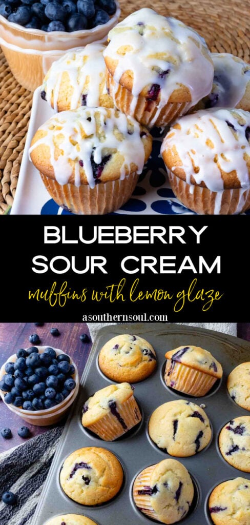 Pinterest pin for Blueberry Sour Cream Muffins with Lemon Glaze