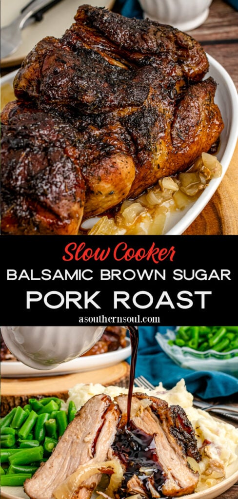 Slow cooker balsamic brown sugar pork roast.