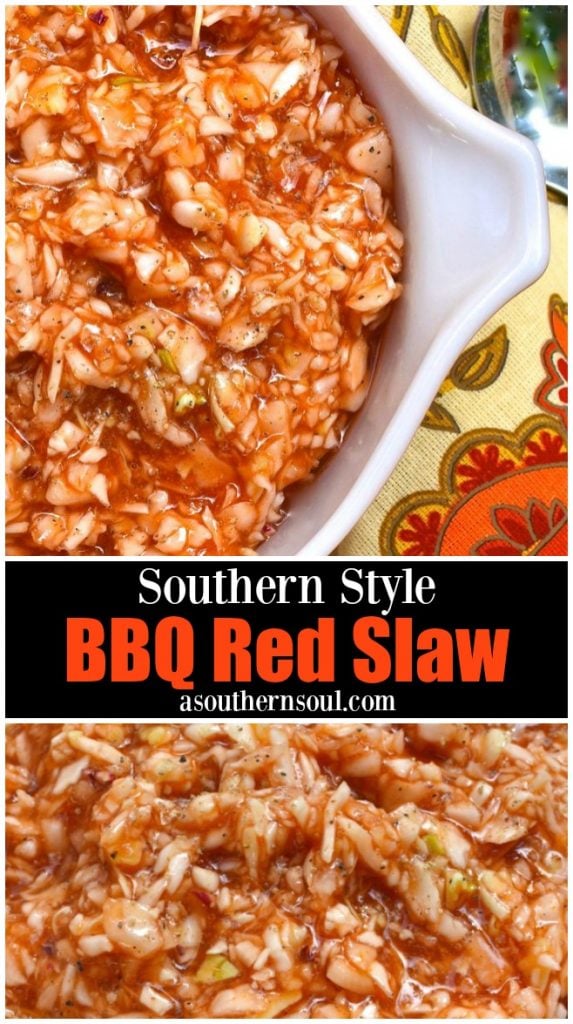 BBQ Red Slaw is a classic southern dish made with cabbage, ketchup, vinegar, sugar and just the right amount of salt and pepper.