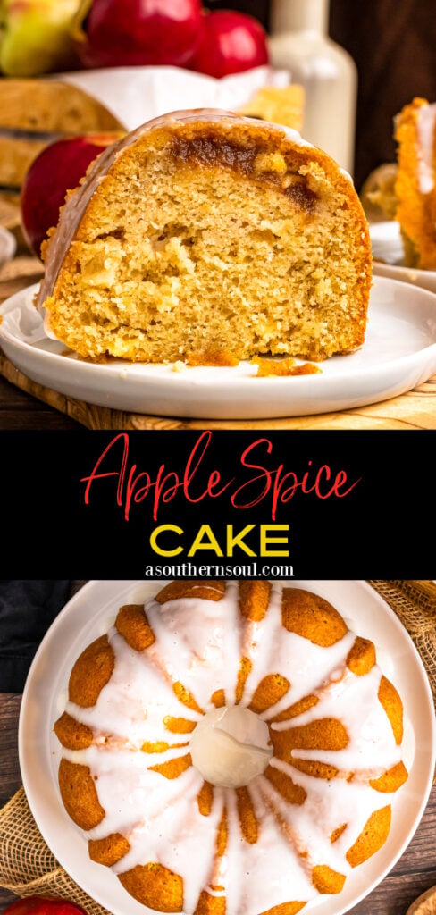 Apple Spice Cake with 2 images for pinterest pin.