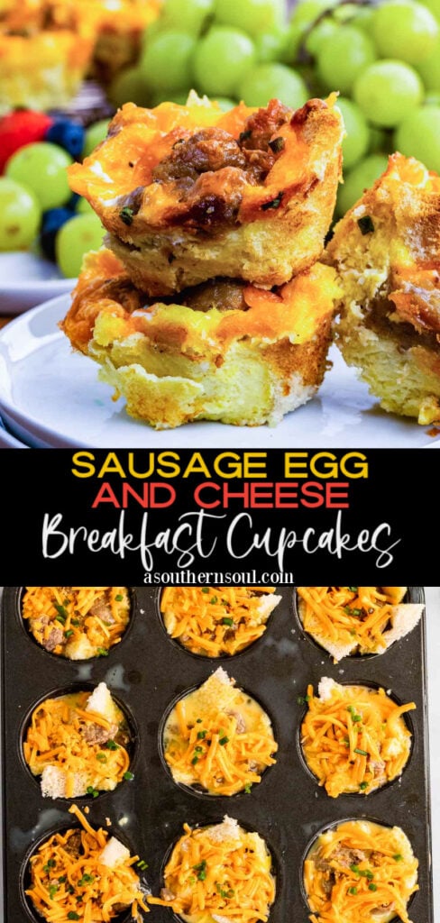 Pinterest pin for Sausage Egg And Cheese Breakfast Muffins