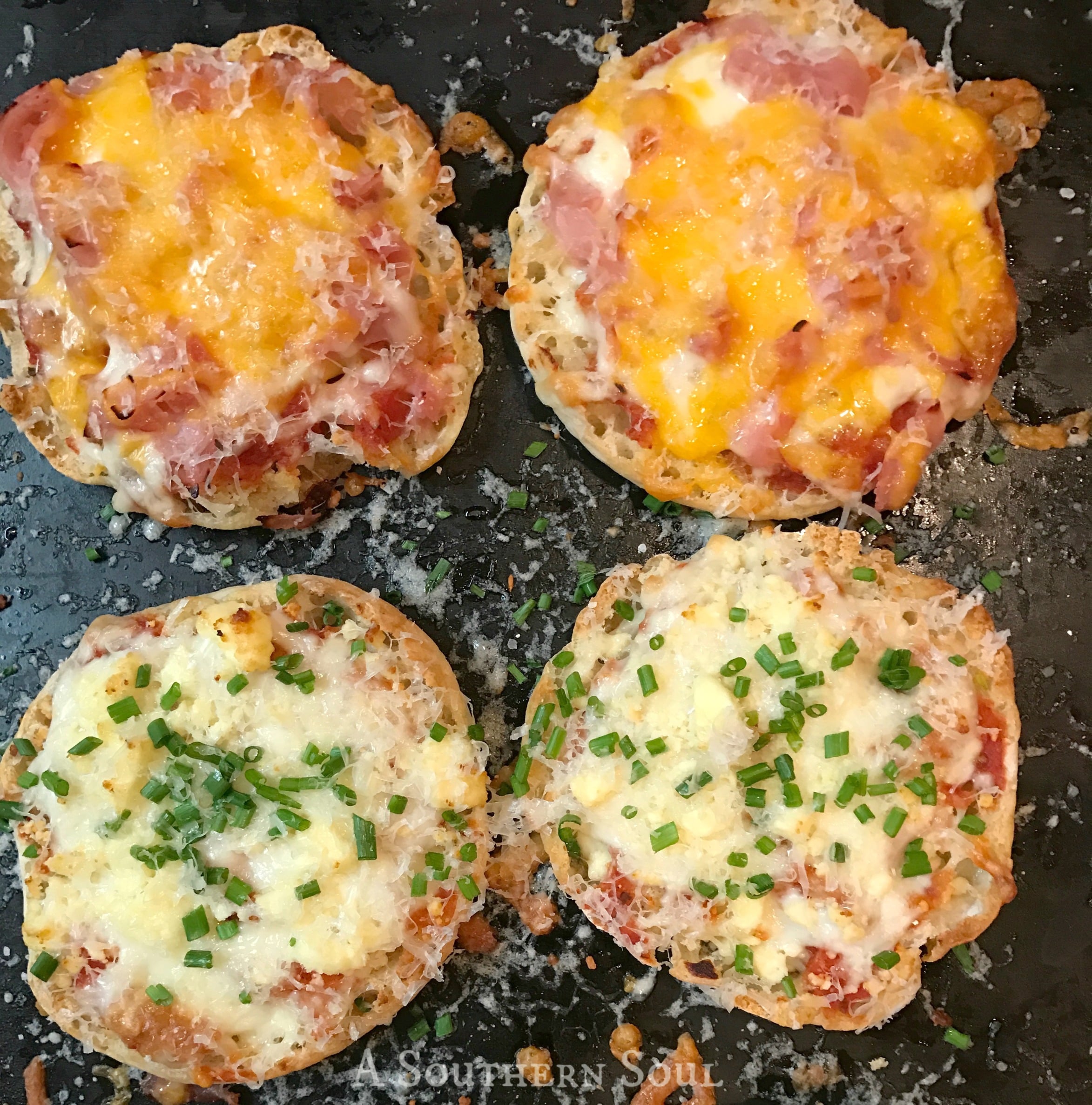english muffin pizzas ham and chives