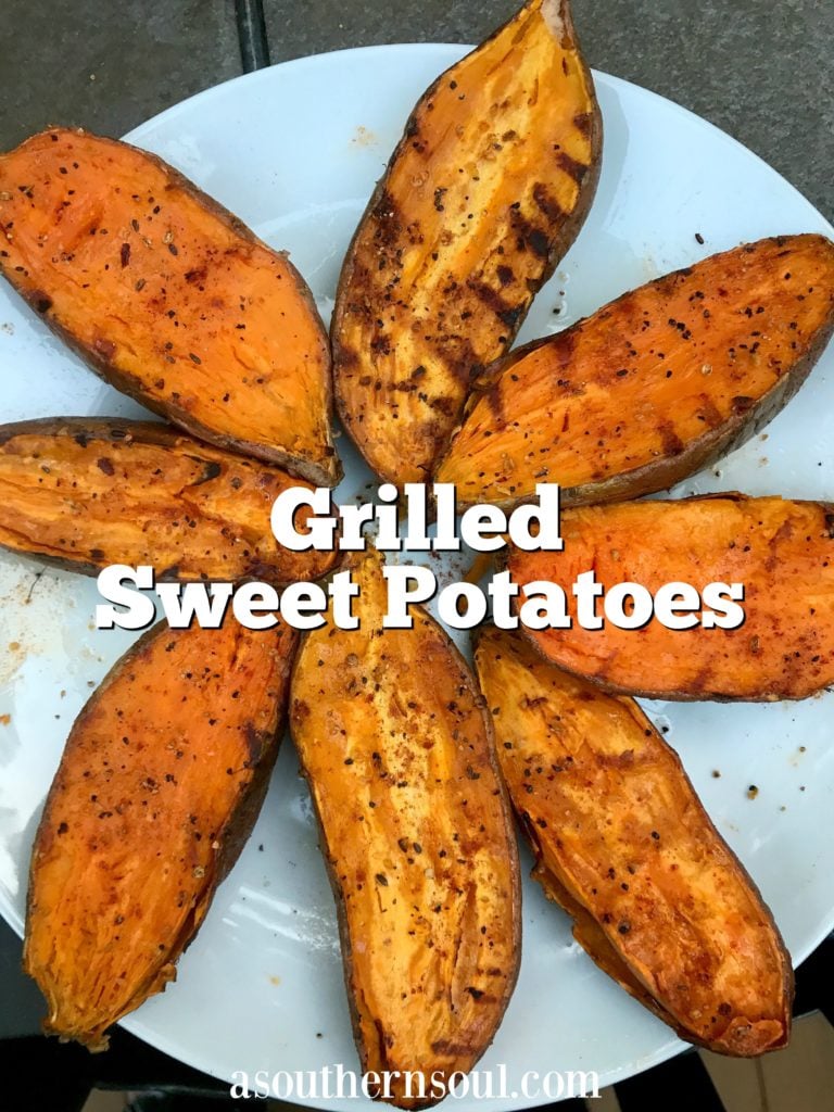 grilled sweet potatoes with title