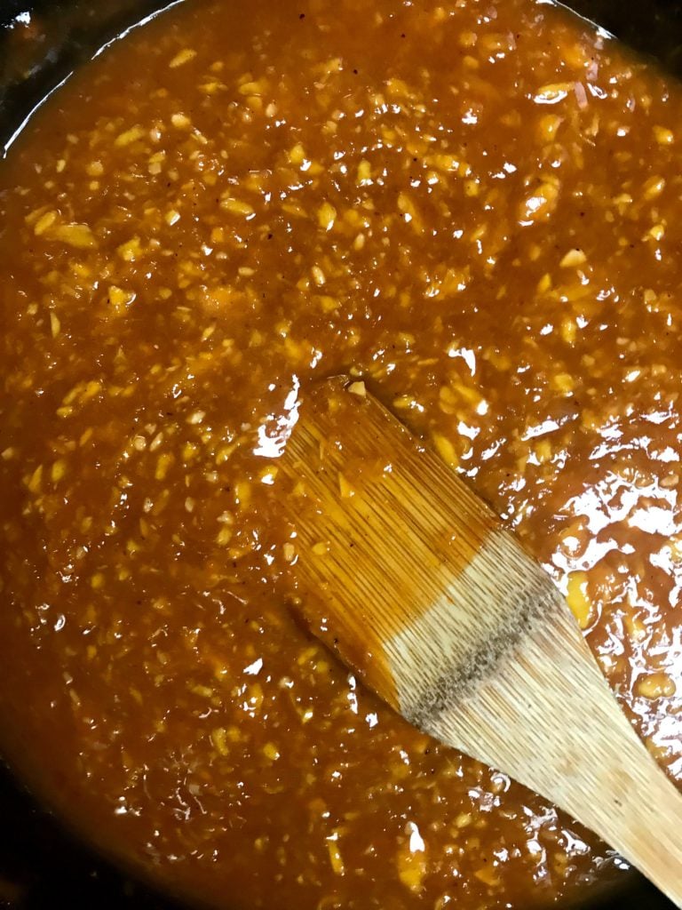 peach & bourbon BBq sauce in pan