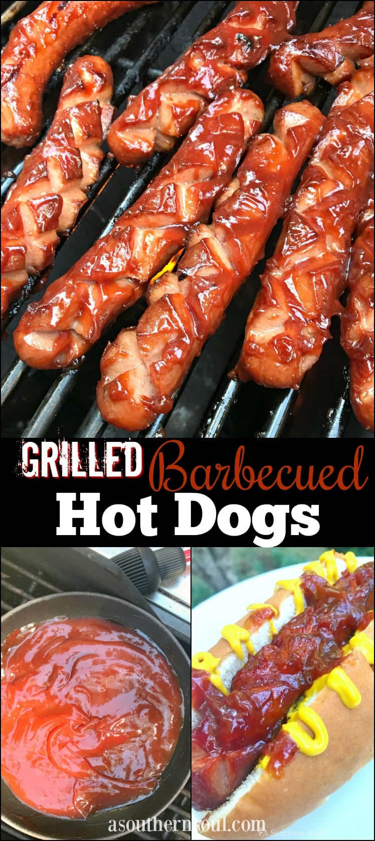 Grilled "hatch marked" hot dogs slathered with homemade barbeque sauce makes takes any cookout over the top! With just a few store bought ingredients, you'll make look like a rock start to family & friends.