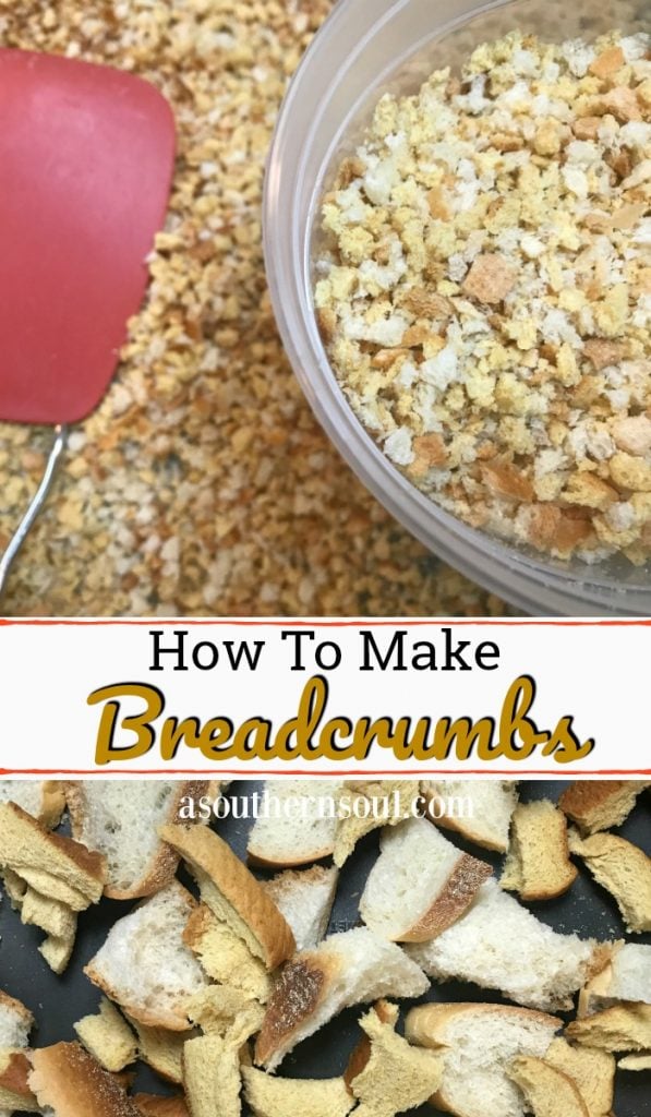 Making homemade breadcrumbs is easy. Just save all your bread, pulse in your food processor and toast em up!
