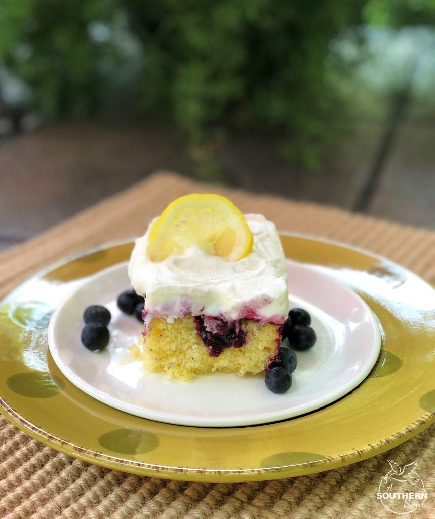 Blueberry Lemon Poke Cake from A Southern Soul