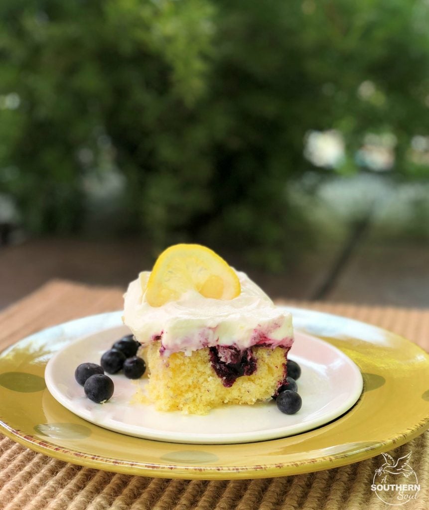 Blueberry Lemon Poke Cake from A Southern Soul