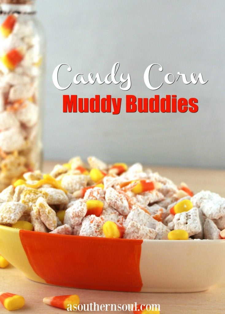Candy corn Muddy Buddy snack mix is loaded with sweetness. It's a crunchy treat that everyone will love.