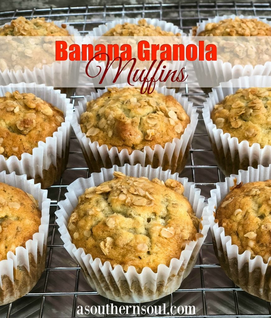 Banana granola muffins are soft and fully on the inside with an added crunch on the top.