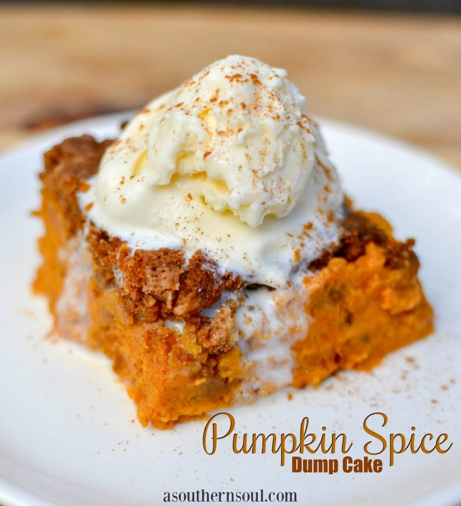 Pumpkin Spice Dump Cake is full of the warm flavors of fall. An easy to make cake that starts with a box mix.