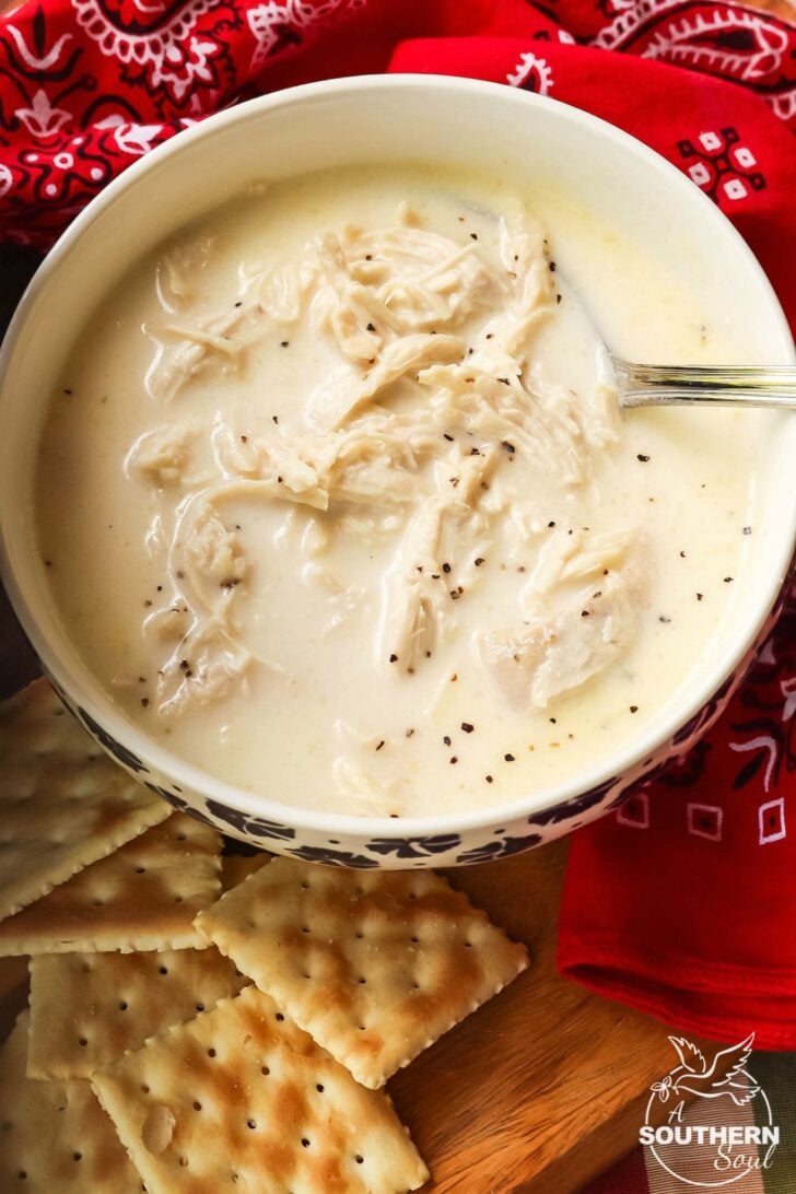 Classic, "Southern Style" recipe has been around for generations. It's full of tender chicken in a creamy broth seasoned with salt and pepper. It's simple, straightforward and absolutely delicious!
