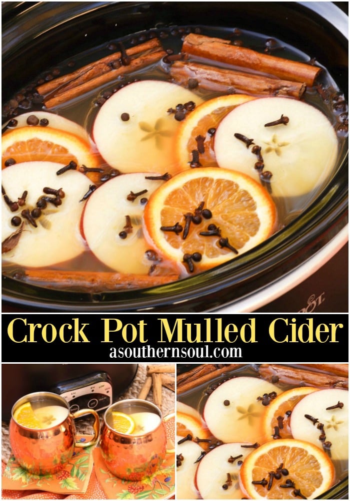 Crock Pot Mulled Cider with brown sugar, cinnamon, cloves, apples and oranges should be named the official drink of fall!