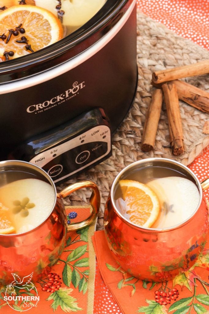 Crock Pot Mulled Cider with brown sugar, cinnamon, cloves, apples and oranges should be named the official drink of fall!