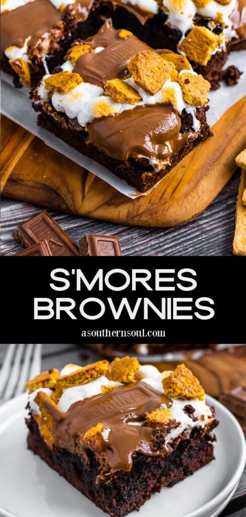 Smores Brownies with 2 images for Pinterest.