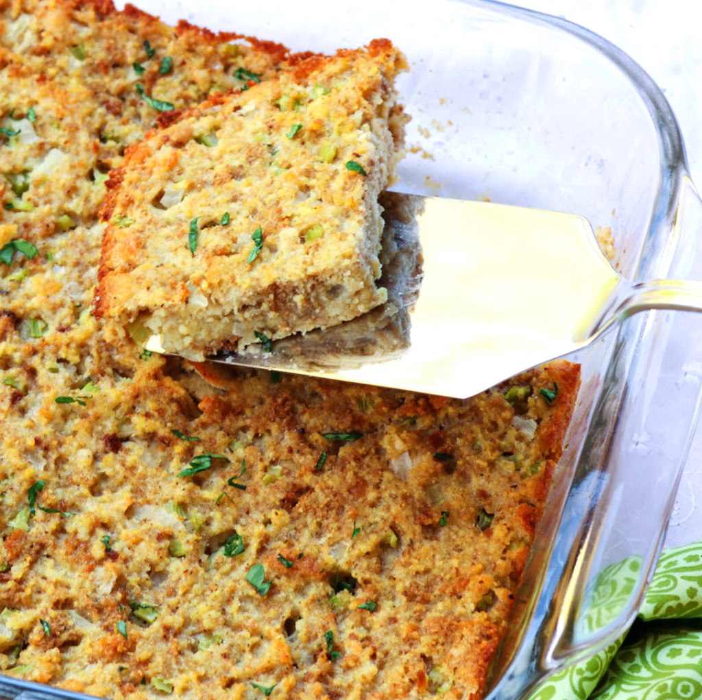 Southern Cornbread Dressing is a classic dish for the holidays. Made with crornbread, biscuits, celery, onion, chicken broth and seasoned to perfection.