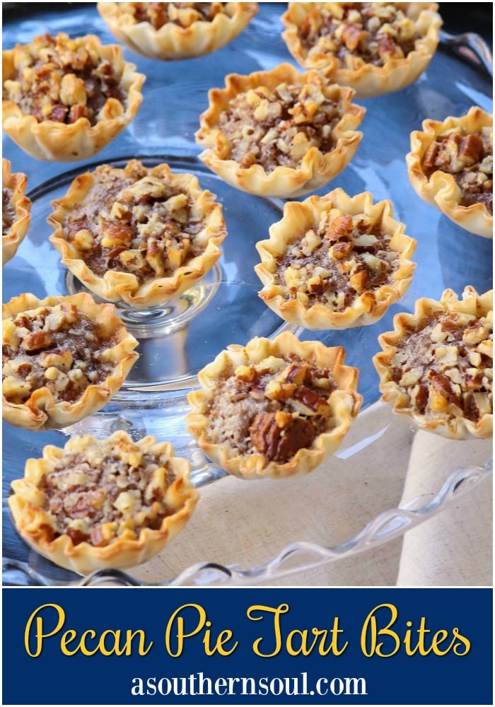 Pecan Pie Tart Bites are a fun little treat loaded with all the flavor of a regular slice of pie! Easy to make with the help of store bought phyllo cups, this dessert comes together in less than 15 minutes.