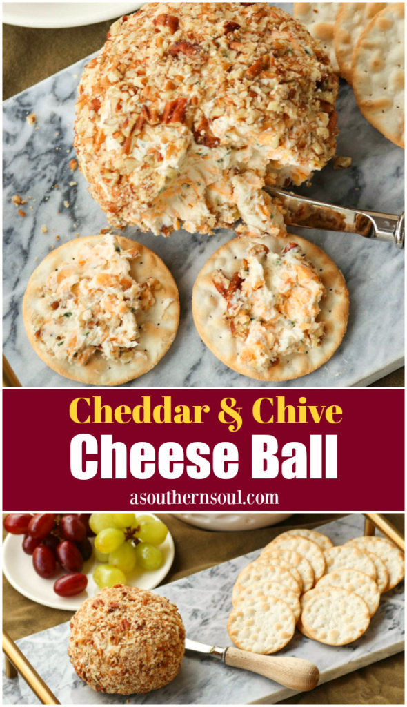 Cheddar & Chive Ball is an easy to make appetizer that's perfect for any gathering. It freezes beautifully so that you've throw a party at the drop of a hat!