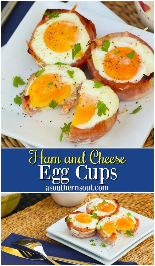 Ham and Cheese Egg Cups made in a muffin tin are a low carb breakfast that downright delicious. They are super easy to make with three ingredients are are ready to enjoy in less than 20 minutes.