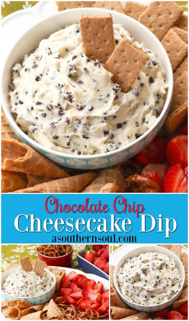 Chocolate Chips mixed with cream cheese, sugar and vanilla create a dip that tastes like a slice of bakery cheesecake! Serve with fresh fruit, pretzels, and cookies for a sweet treat everyone will love.