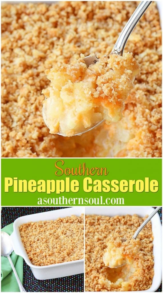 Southern Pineapple Casserole is a classic dish made with pineapple and cheese topped with a buttery cracker crust.