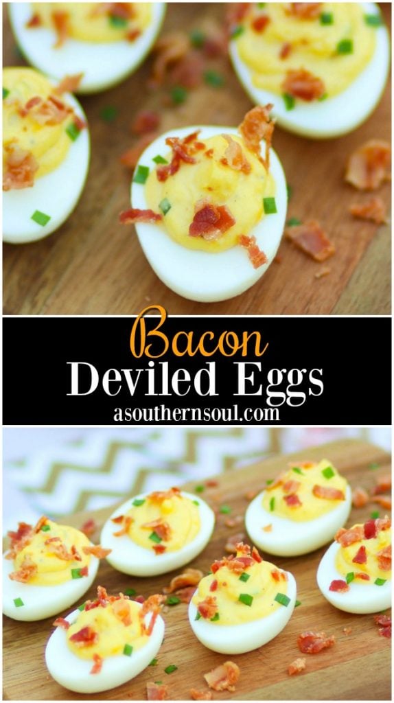 Bacon Deviled Eggs are creamy with just the right amount of mayonnaise plus an added tang of horseradish. Perfect for brunch, Easter, this holidays, baby and wedding showers.