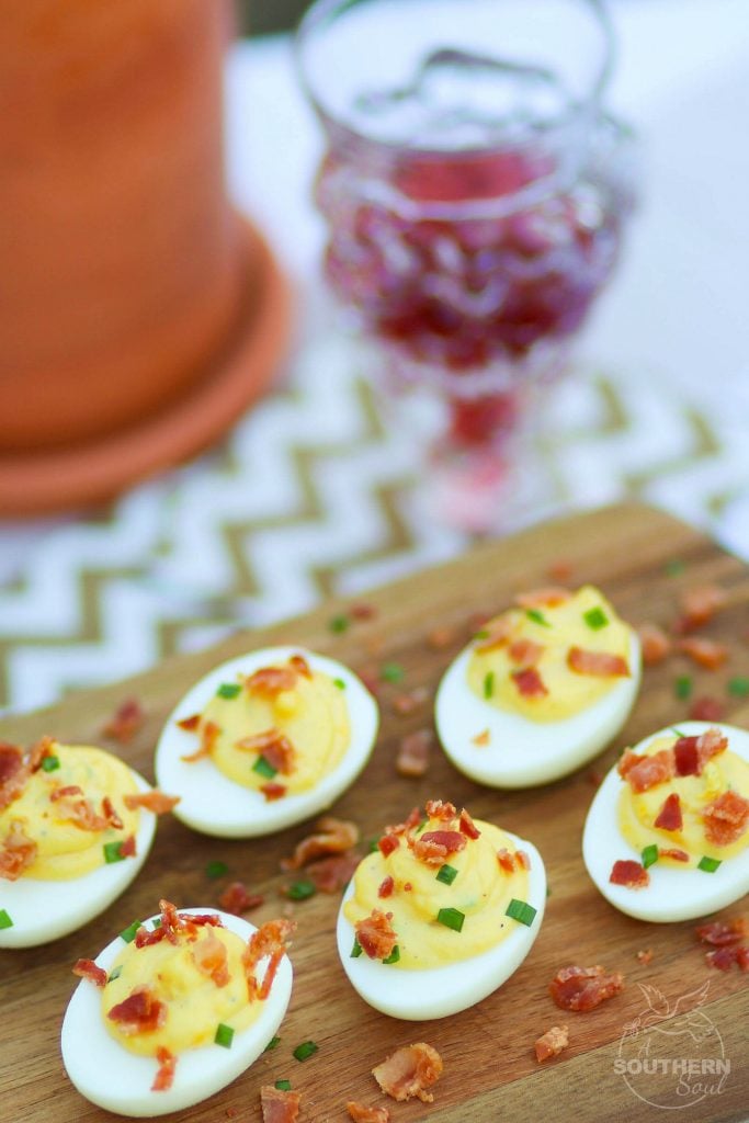 Bacon Deviled Eggs are creamy with just the right amount of mayonnaise plus an added tang of horseradish. Perfect for brunch, Easter, this holidays, baby and wedding showers.
