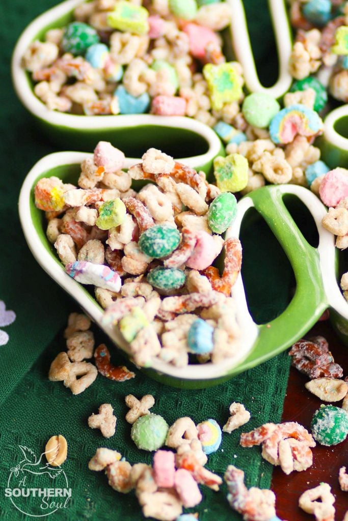 Lucky Charms Snack Mix made with cereal, pretzels, nuts and M&Ms for a sweet and salty treat that irresistible!