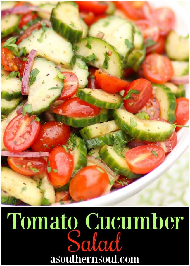 Tomato Cucumber Salad made with fresh vegetables is a simple salad with a healthy dressing of olive oil, balsamic vinegar, lemon juice and herbs.