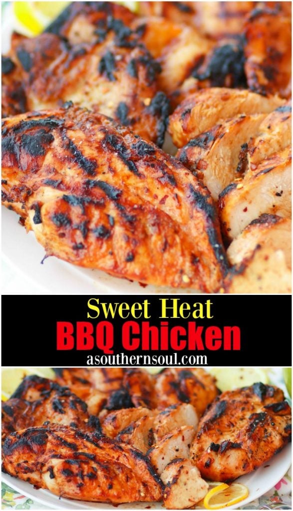 Sweet Heat BBQ Chicken made with your favorite BBQ sauce, Italian dressing, honey and red pepper flakes then grilled to perfection is a dish you'll make over and over again!