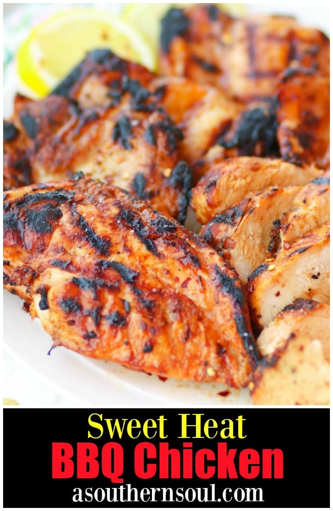 Sweet Heat BBQ Chicken made with your favorite BBQ sauce, Italian dressing, honey and red pepper flakes then grilled to perfection is a dish you'll make over and over again!