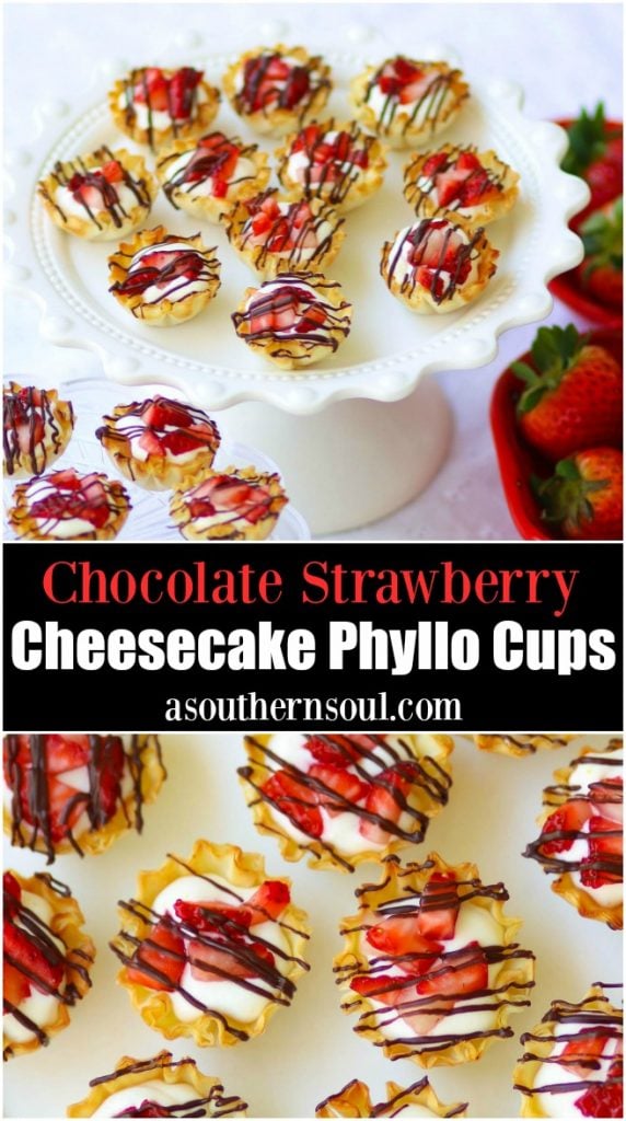 Chocolate Strawberry Cheesecake Phyllo cups are an easy to make sweet treat that makes eating dessert fun!
