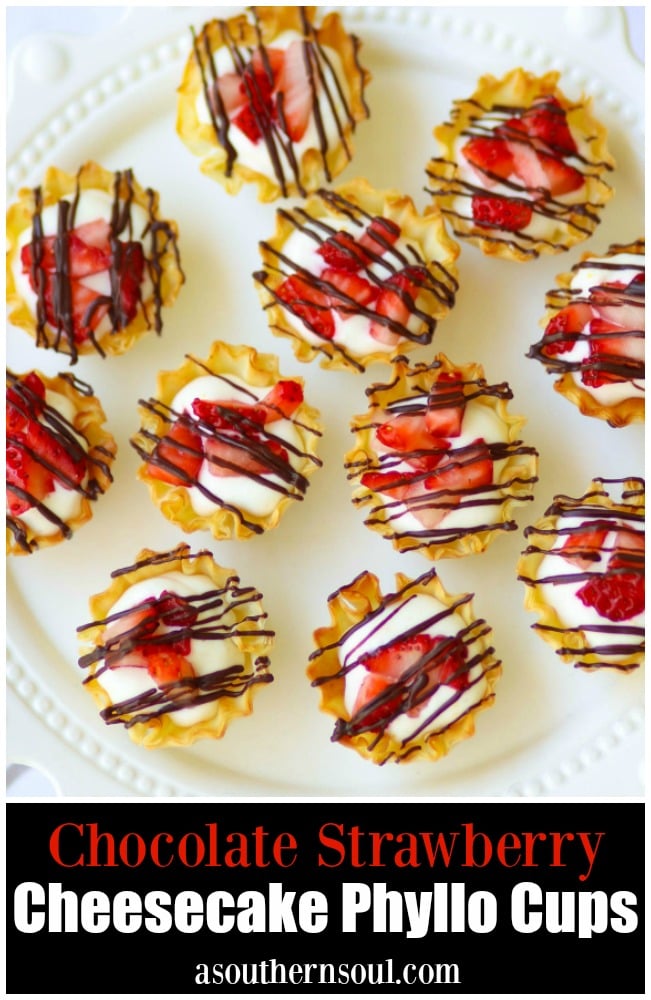 Chocolate Strawberry Cheesecake Phyllo cups are an easy to make sweet treat that makes eating dessert fun!