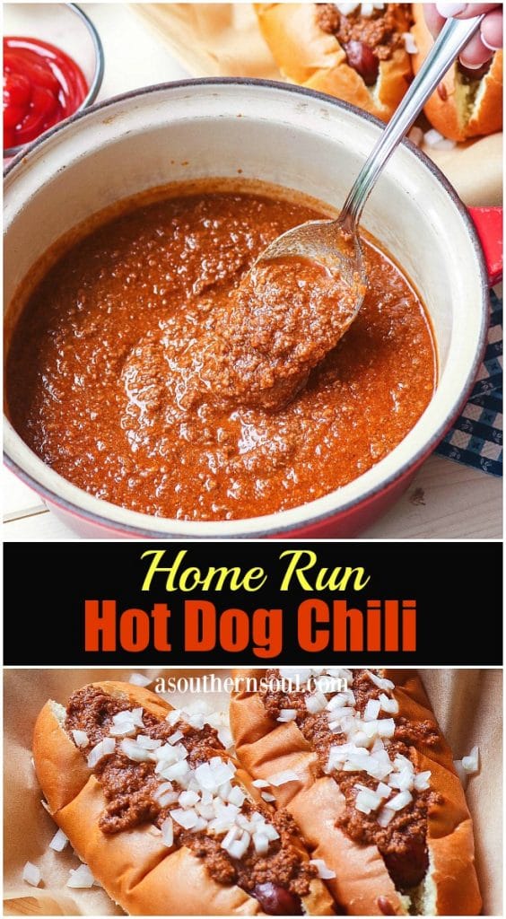 Home Run Hot Dog Chili is the best topping for your grilled dogs. Made with ground beef, herbs and spices for a savory recipe that's easy to make.