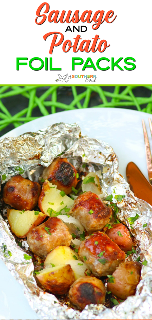 Sausage, potatoes and onions cooked in foil packs on the grill or in the oven are a short cut dinner that can't be beat!