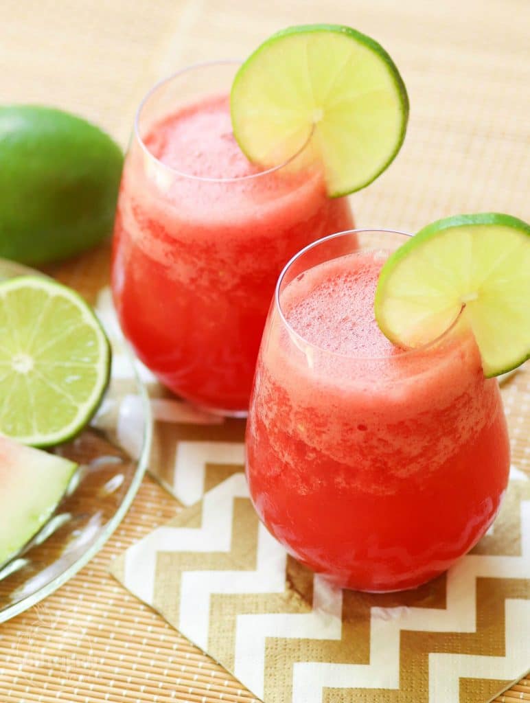 Watermelon Cooler Cocktail is the perfect summer sipper. Make with fresh watermelon, lime juice and a bit of sugar and splash of tequila. For a drink the kids will love, just leave out the alcohol!