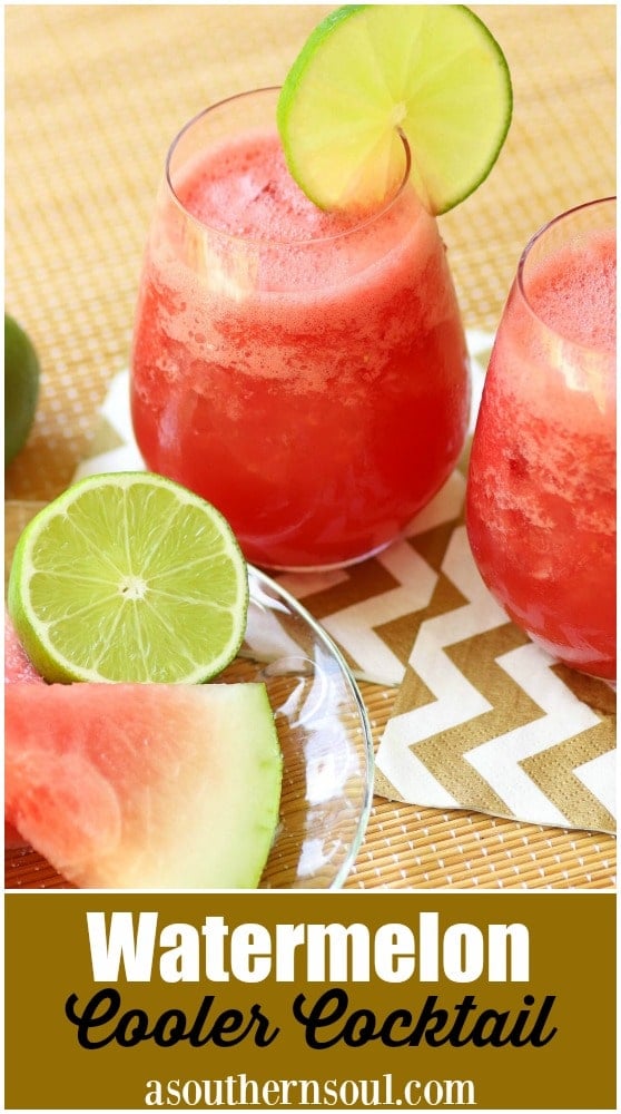 Watermelon Cooler Cocktail is the perfect summer sipper. Make with fresh watermelon, lime juice and a bit of sugar and splash of tequila. For a drink the kids will love, just leave out the alcohol!