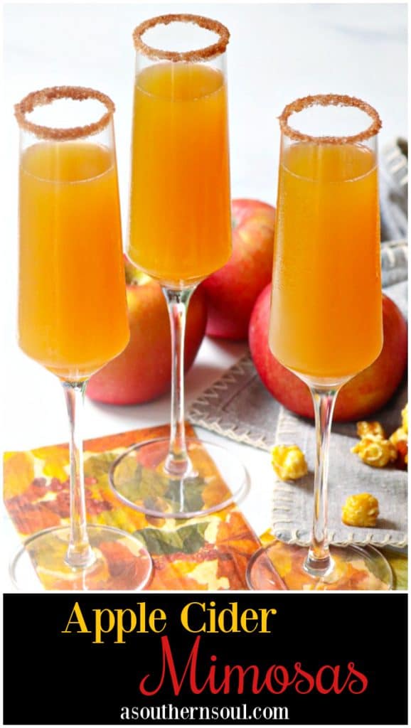 Apple Cider Mimosas made with apple cider and champagne is a simple two ingredient drink that's perfect for celebrating fall!