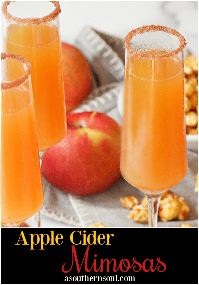 Apple Cider Mimosas made with apple cider and champagne is a simple two ingredient drink that's perfect for celebrating fall!
