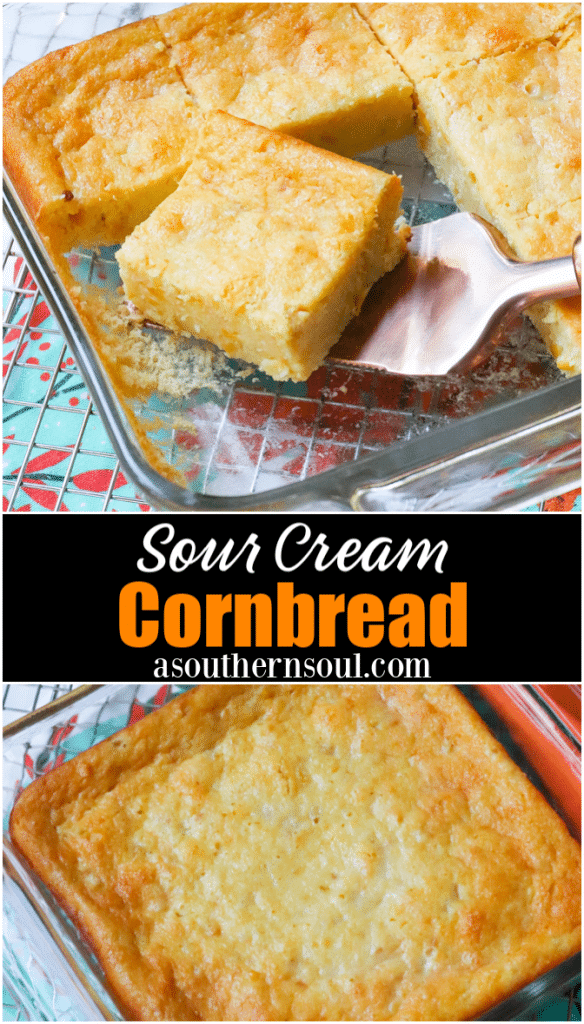 Sweet cornbread with creamed corn and sour cream is so easy to make! It's perfect with soup, chili and stew.