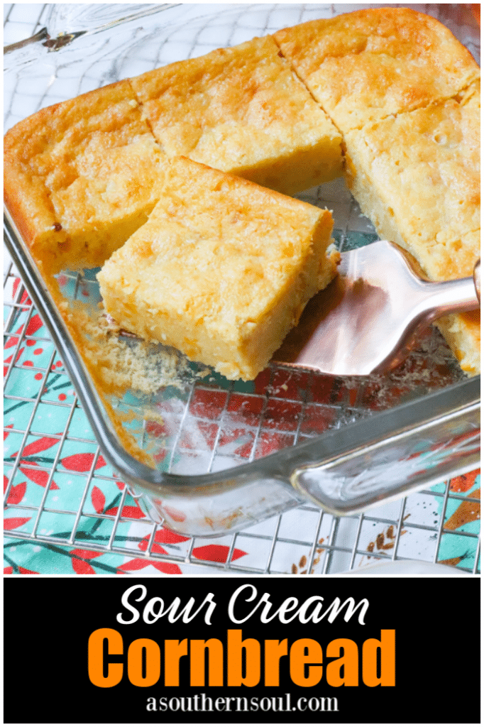 Sweet cornbread with creamed corn and sour cream is so easy to make! It's perfect with soup, chili and stew.
