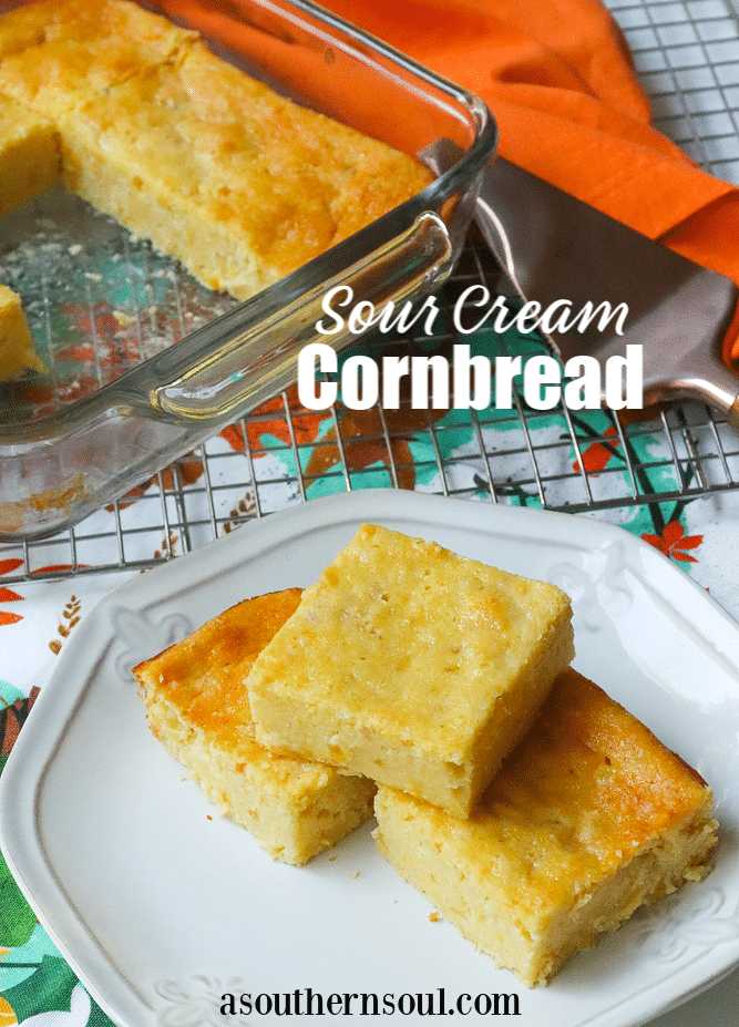 Sweet cornbread with creamed corn and sour cream is so easy to make! It's perfect with soup, chili and stew.
