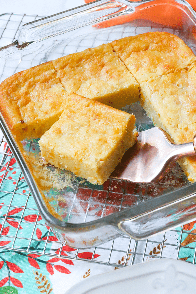 Sweet cornbread with creamed corn and sour cream is so easy to make! It's perfect with soup, chili and stew.