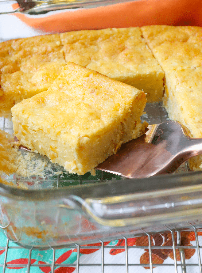 Sweet cornbread with creamed corn and sour cream is so easy to make! It's perfect with soup, chili and stew.