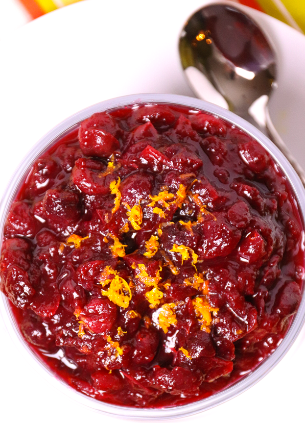 Easy to make Orange Cranberry Sauce a must make for the holidays. Sweetened with honey and maple syrup then flavored with fresh orange juice, zest and cinnamon, this no-sugar recipe is over the top delicious!