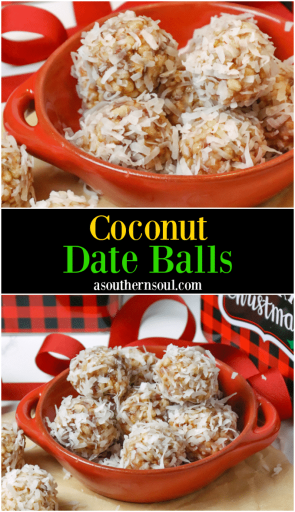Coconut Date Balls with gift tins are the perfect Christmas treat for friends. A no-bake, easy recipe made with butter, dates, pecans, rice cereal and coconut. This healthy cookie is always a favorite at the holidays.
