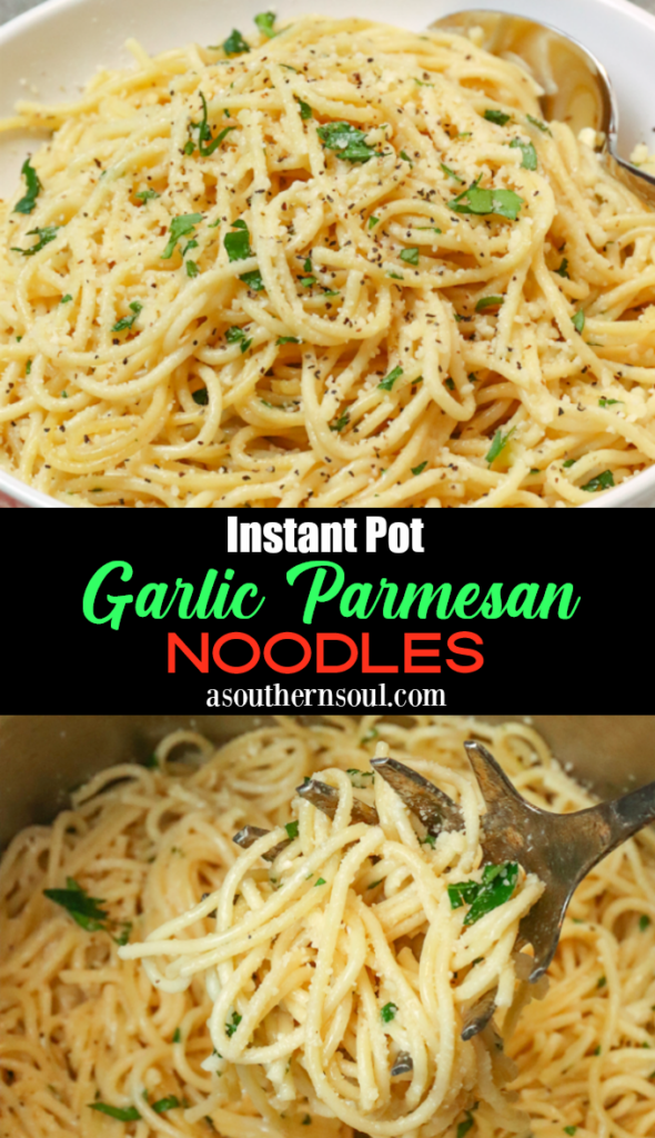 Pinterest pin for Instant Pot Garlic Parmesan Noodles