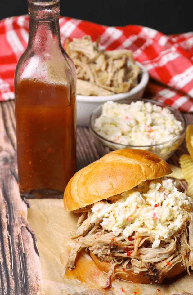 Carolina Vinegar BBQ Sauce is tangy, spicy and is a must when you're serving pulled pork! It's easy to make with just 6 ingredients.